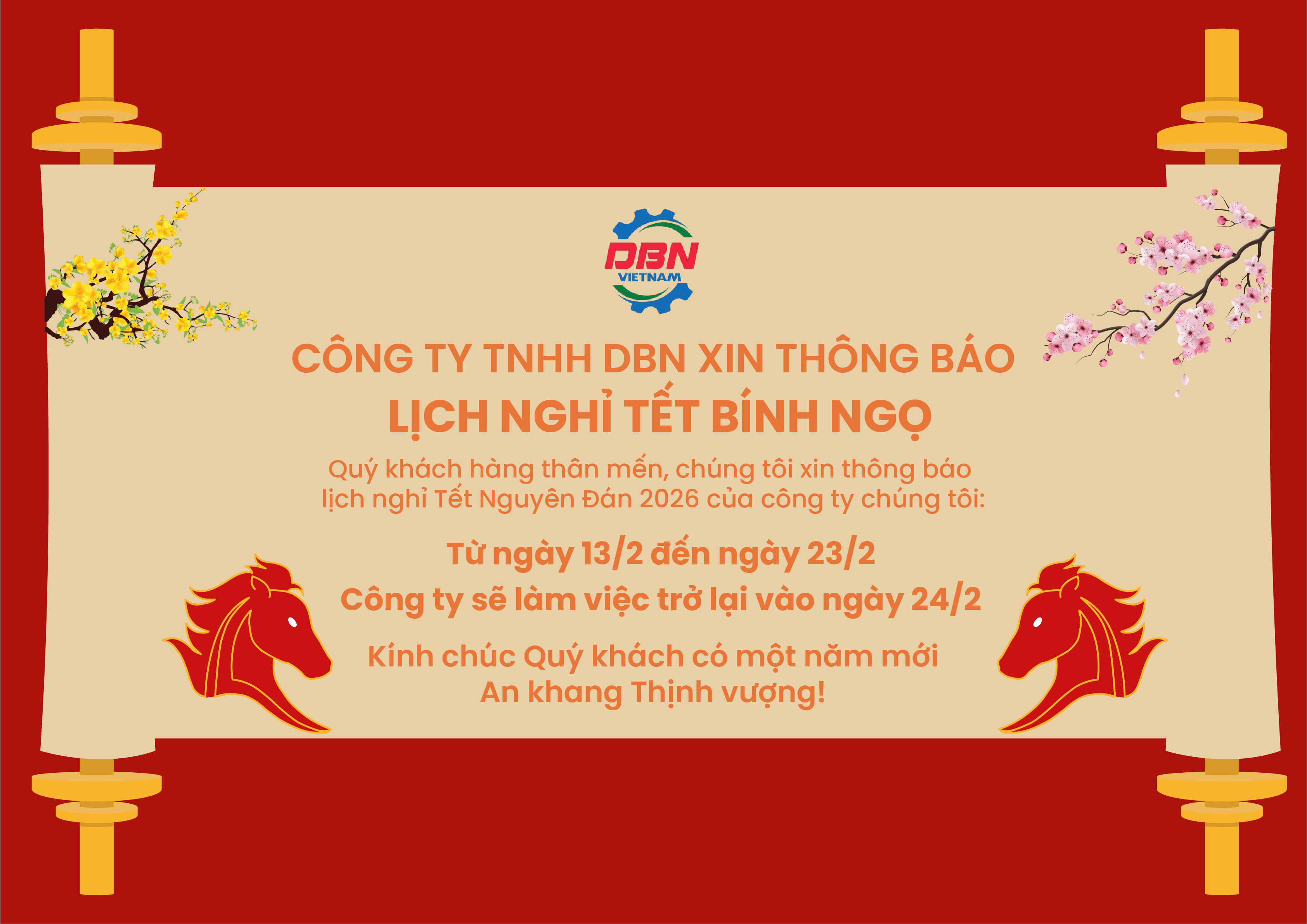 Lịch nghỉ Tết Nguyên Đán 2026